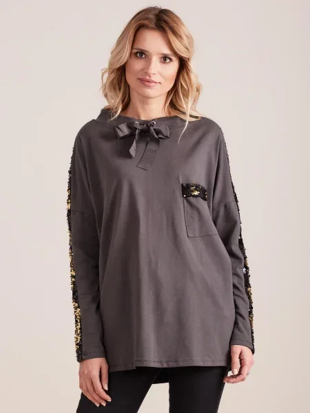Bluza Fashionhunters s cekini vezi siva
