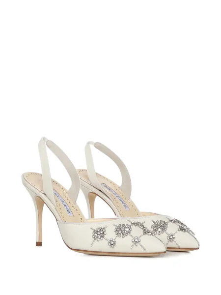Pantofi cu toc Manolo Blahnik slingback de cristal alb