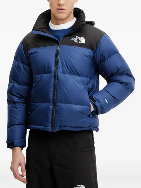 Geacă cu puf The North Face cu glugă albastru