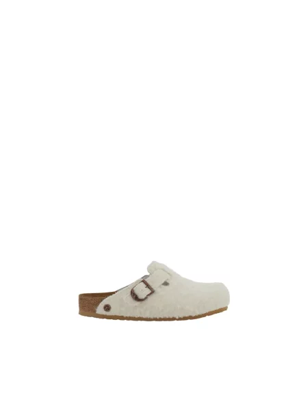 Klapki Birkenstock wełniane na sprzączkę białe