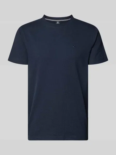T-shirt z fakturowanym wzorem i wyhaftowanym logo Lerros granatowa