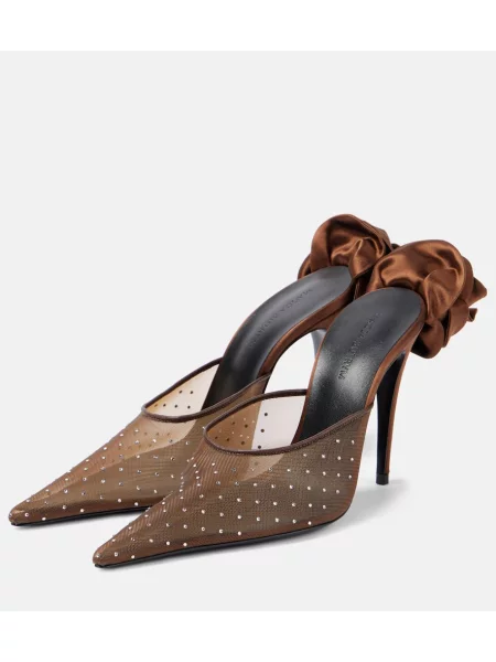 Papuci tip mules Magda Butrym cu model floral plasă maro