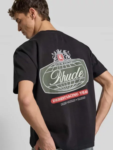 T-shirt z czystej bawełny z nadruk z logo Rhude czarna
