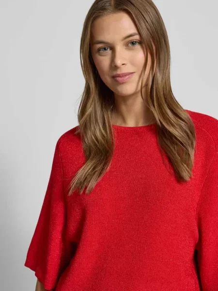 Sweter z dzianiny z rękawem o dł. model ‘CODY’ Ichi czerwony