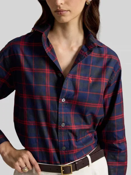 Bluzka koszulowa o kroju regular fit z wyhaftowanym logo Polo Ralph Lauren czerwona