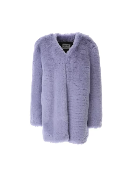 Długa kurtka Moschino typu teddy fioletowa