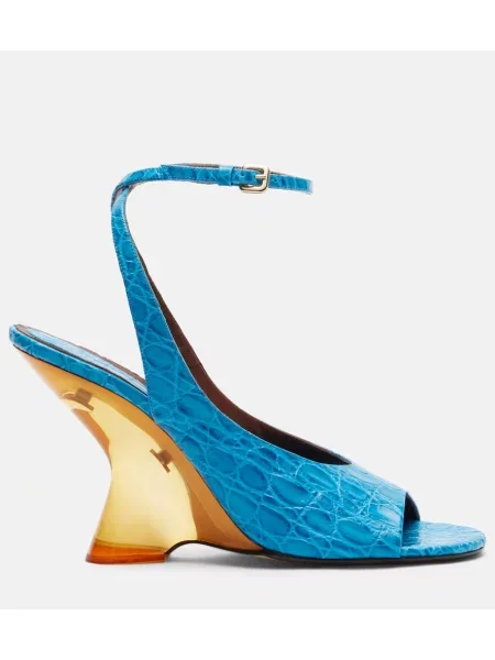 Sandale Dries Van Noten din piele cu pană albastru