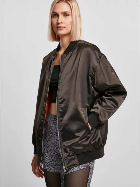 Geacă bomber Urban Classics din satin negru