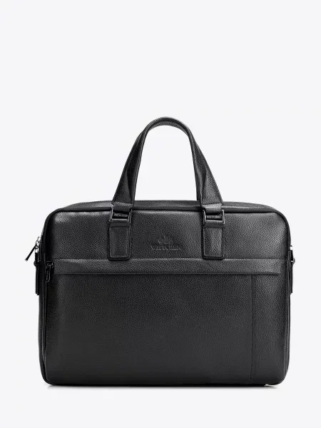 Torba na laptopa ze skóry naturalnej o fakturze groszkowej czarna