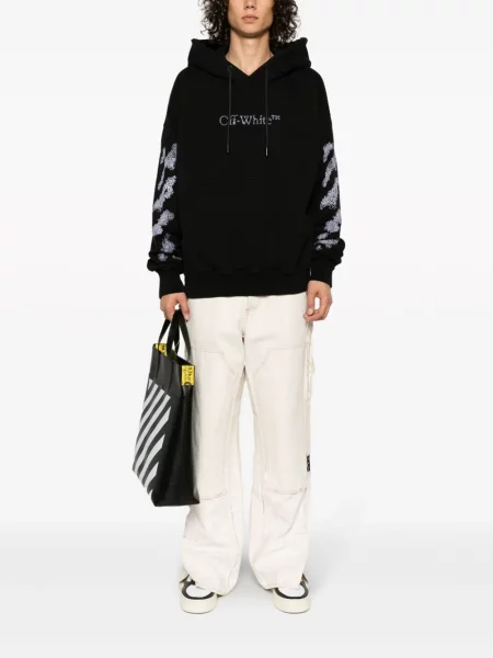 Siuvinėtas dryžuotas džemperis su gobtuvu Off-white balta