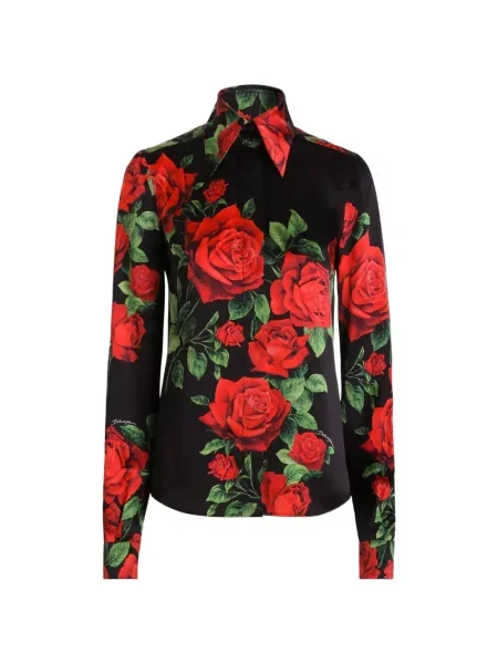 Cămașă Dolce & Gabbana din satin cu imagine negru