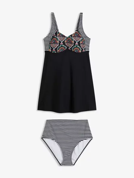 Długie tankini 2 części z figami bikini highwaist czarne