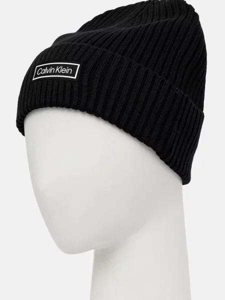 Calvin Klein Sapka Patch Chunky Rib Cotton Beanie fekete