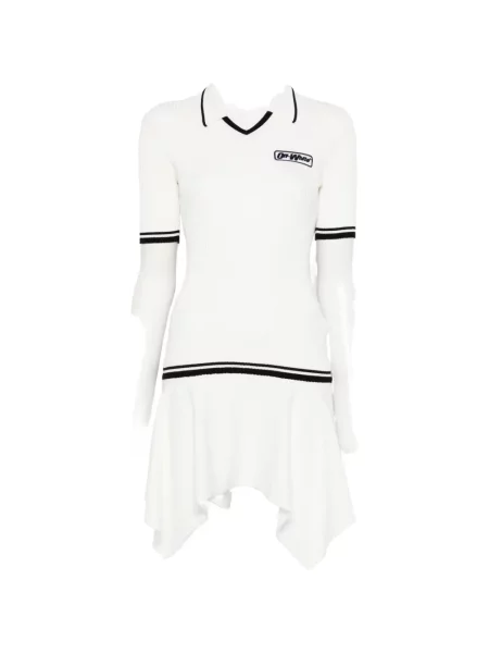 Rochie mini Off-white cu decolteu în V de costum cu nervuri alb