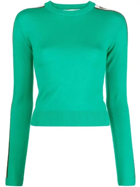 Pulover Chiara Ferragni cu imagine cu decolteu rotund verde