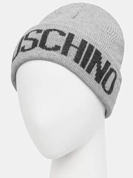 Moschino czapka z domieszką wełny z grubej dzianiny szary