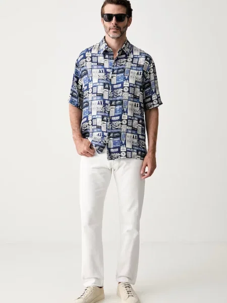 Armani Exchange srajca viskozna modra