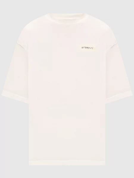 Футболка кольору айворі з принтом логотипа Vetements бежева