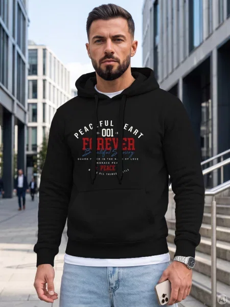 Bluza kangurka z kapturem z nadrukiem Dstreet czarna