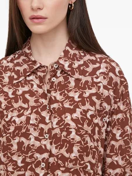 Kołnierzykowy top Benetton z nadrukiem z nadrukiem zwierzęcym brązowy