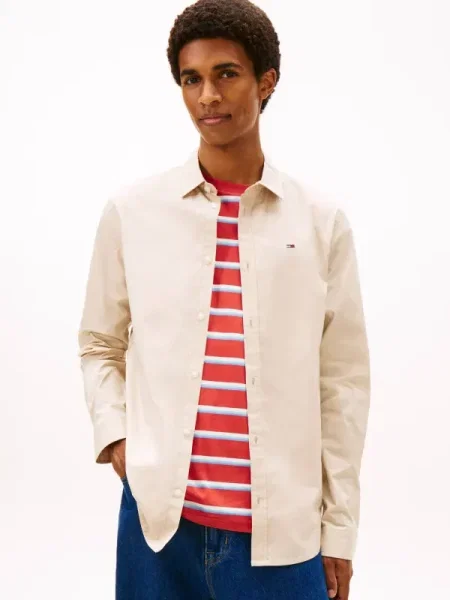 Tommy Jeans Cămașă ecru bej