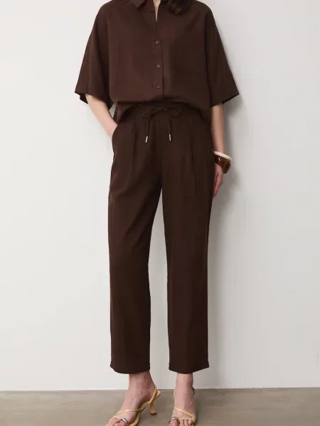 Medicine spodnie chinos z lnem brązowe