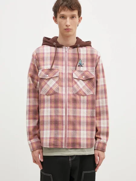 Košulja s primjesom vune ICECREAM Hooded Flannel Through relaxed smeđa