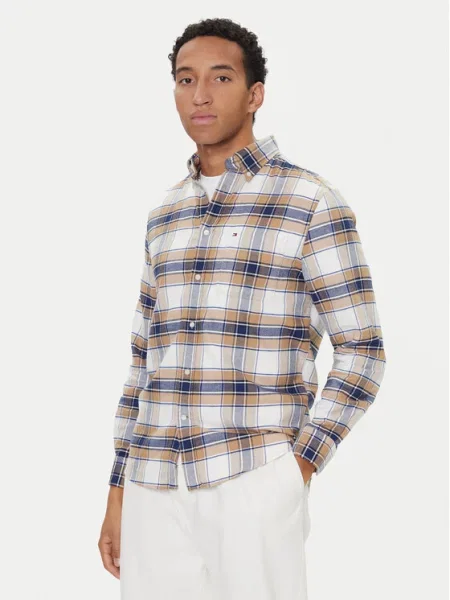 Koszula flanelowa o kroju regular fit z czystej bawełny Tommy Hilfiger beżowa