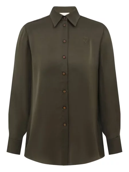 Cămașă Zimmermann cu broderie din satin verde