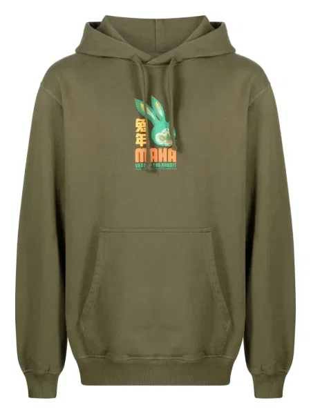 Hanorac cu glugă Maharishi cu imagine verde