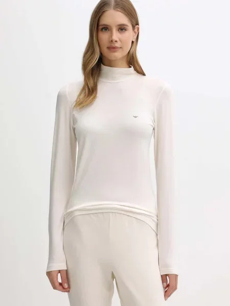 Emporio Armani Underwear longsleeve lounge z dodatkiem wełny beżowa
