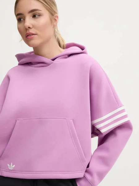 Суичър с качулка Adidas Originals с качулка с апликация розово