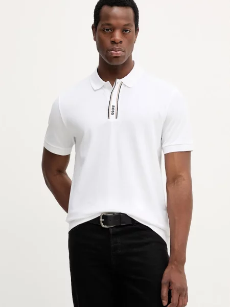 BOSS Green tricou polo uni alb