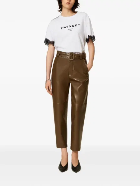 Cu centură pantaloni Twinset din piele maro