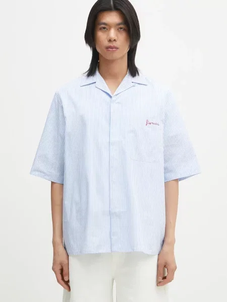 Košile Fiorucci Striped Logo Bowling relaxed s klasickým límcem modrá