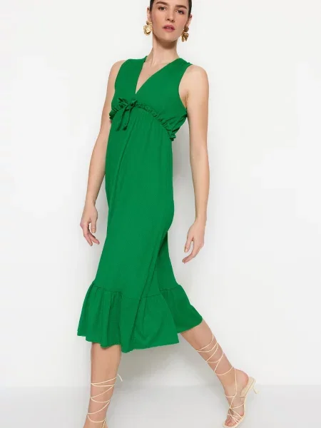 Rochie midi Trendyol cu decolteu în V în linie A verde