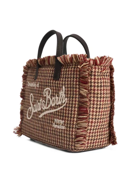 Τσάντα shopper Mc2 Saint Barth με κρόσσια houndstooth καφέ