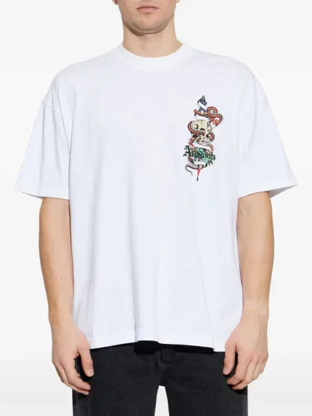 Tricou Allsaints cu model piele de șarpe alb