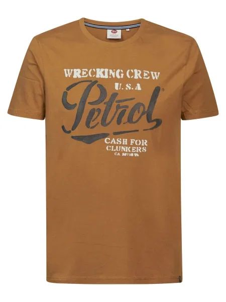 Petrol Industries Tricou Classic maro coniac / negru alb