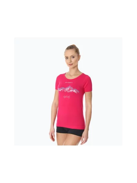 Футболка термічна Brubeck Outdoor Merino Wool Pro малиновий/гори 1