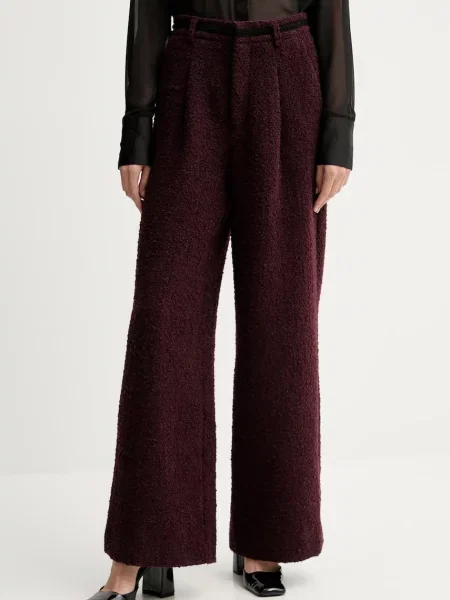 Gestuz pantaloni din lână bordo drept high waist