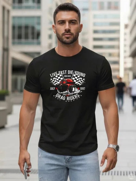 T-shirt z motoryzacyjnym nadrukiem Dstreet czarny