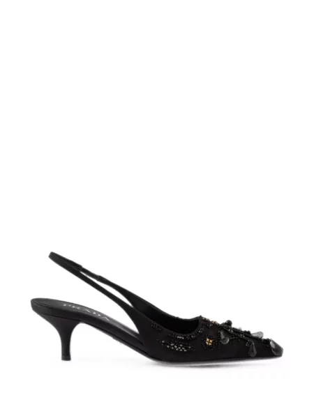 Pantofi cu toc Prada cu broderie din satin slingback negru
