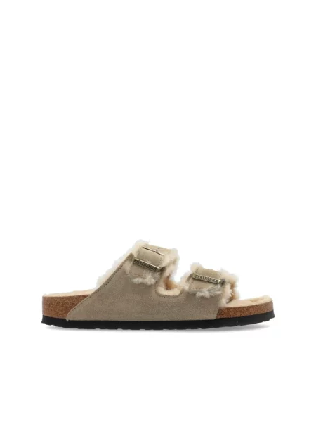 Birkenstock klapki zamszowe Arizona Shearling beżowe