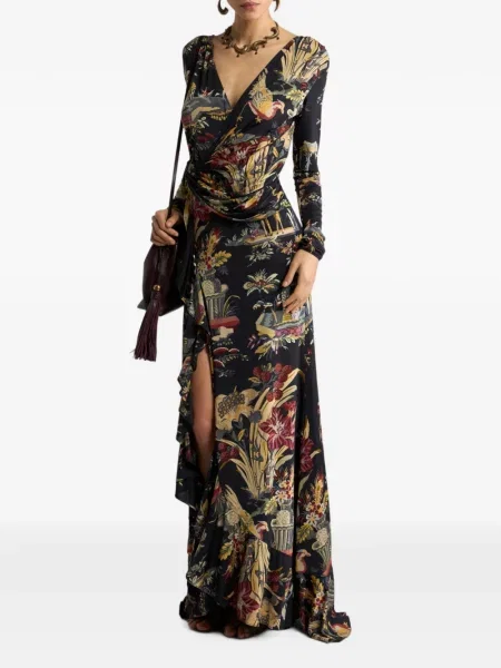 Rochie Etro cu model floral din jerseu plic negru