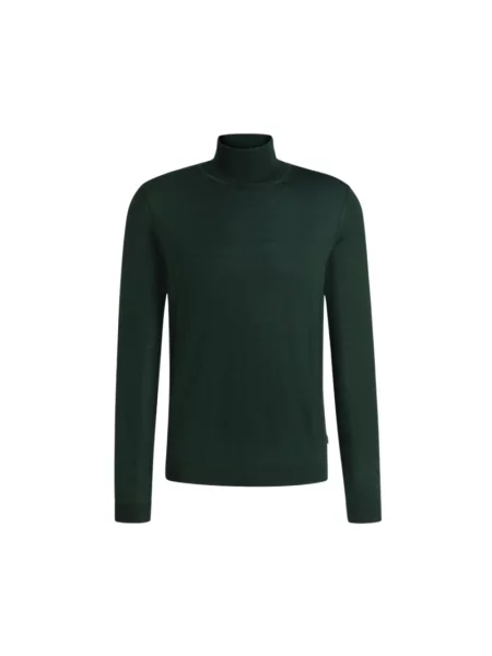 Lniany sweter z golfem Hugo zielony