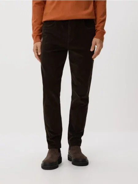 Reserved Вельветові штани slim темно коричневий