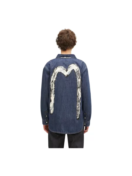 Evisu koszula jeansowa Daicock Printed granatowy regular z kołnierzykiem klasycznym niebieska