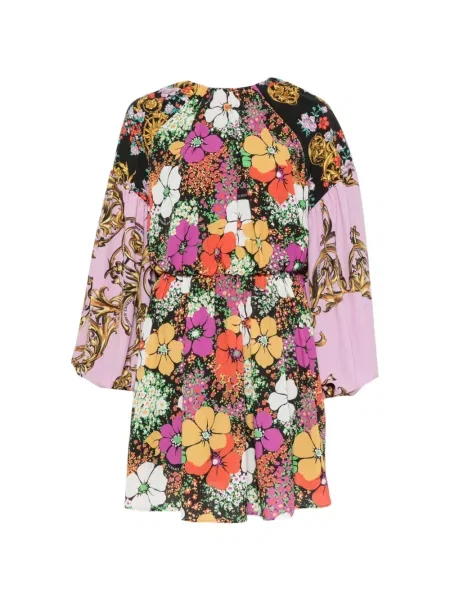 Rochie din denim Versace Jeans Couture cu model floral cu imagine negru