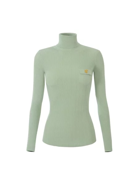 Dzianinowy sweter z golfem Elisabetta Franchi do golfa zielony